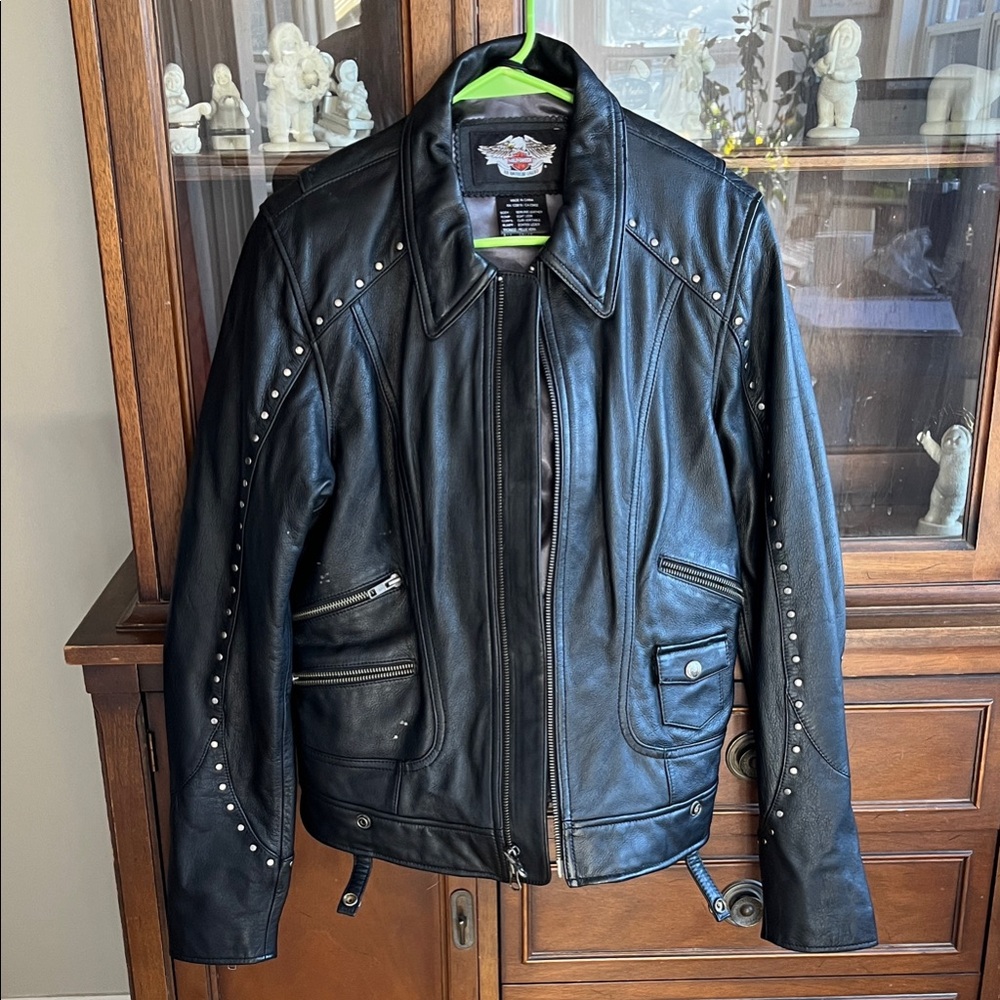 Harley-Davidson Black Leather Jacket with Silver Accents